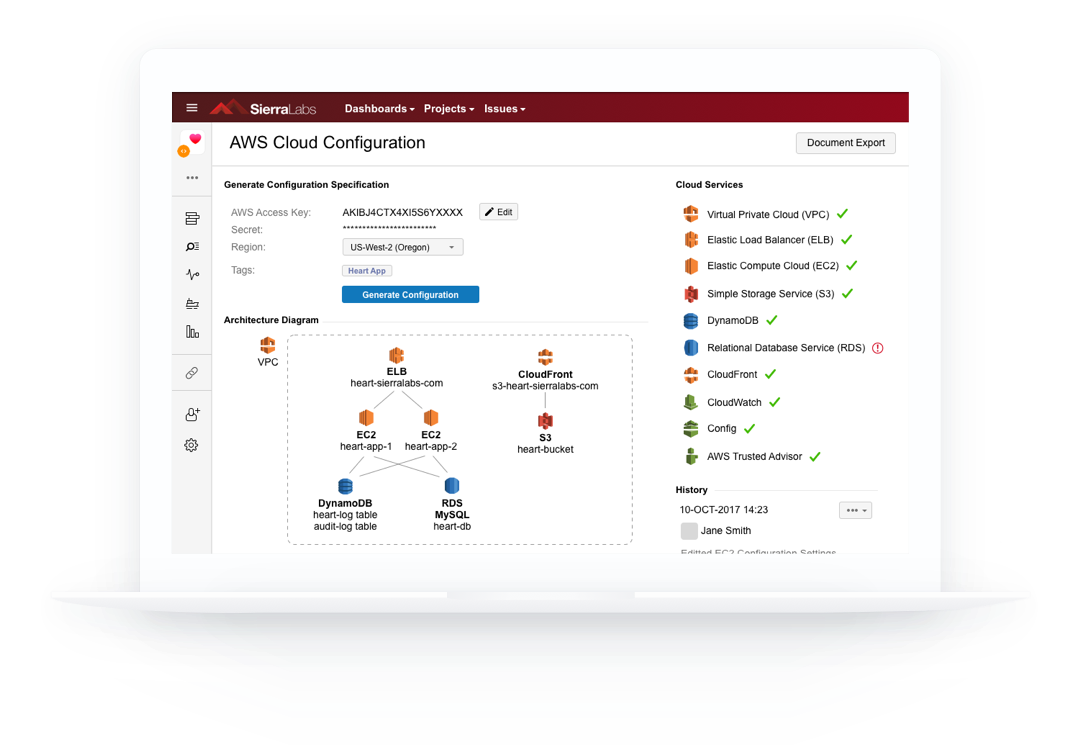 Cloud application and infrastructure compliance dashboard for life science and healthcare companies.